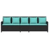 vidaXL Patio Sofa 5-Seater with Cushions Black and Turquoise Poly Rattan - 4 of 4