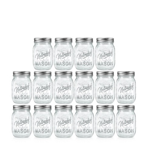 Nutrichef 16 Pcs. Glass Mason Jars With Regular Lids And Bands, Diy ...