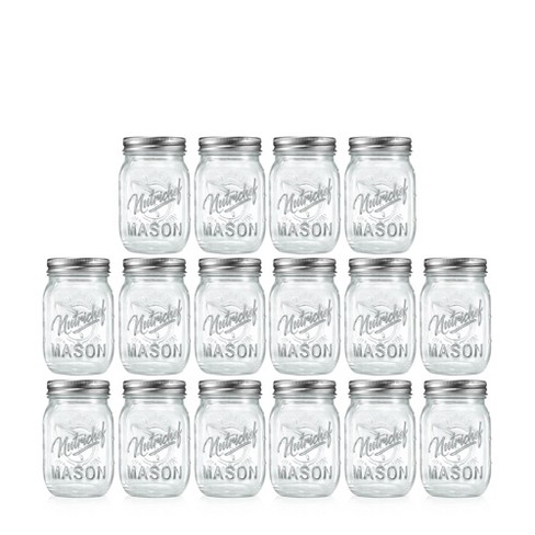 NutriChef 16 Pcs. Glass Mason Jars with Regular Lids and Bands DIY Magnetic Spice Jars Ideal for Meal Prep Jam Honey Wedding Favors and more