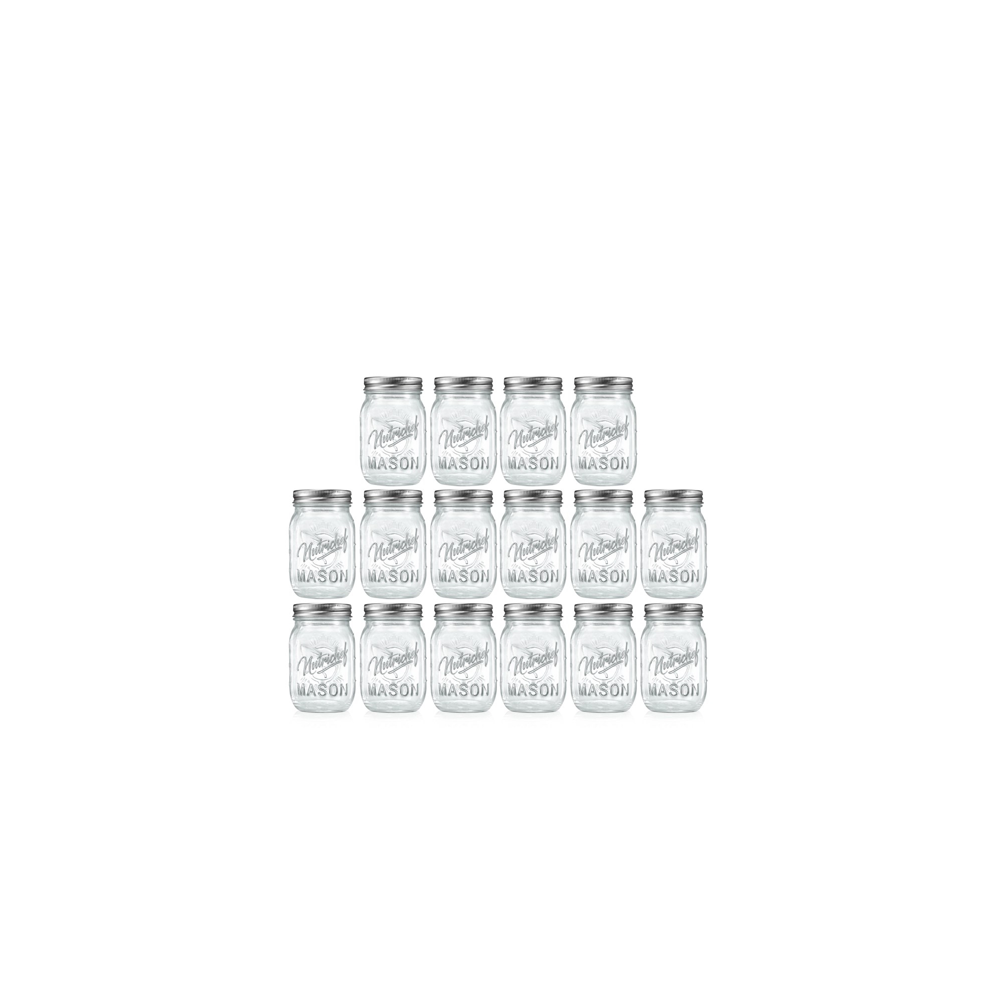 NutriChef 16 Pcs. Glass Mason Jars with Regular Lids and Bands, DIY Magnetic Spice Jars, Ideal for Meal Prep, Jam, Honey, Wedding Favors, and more