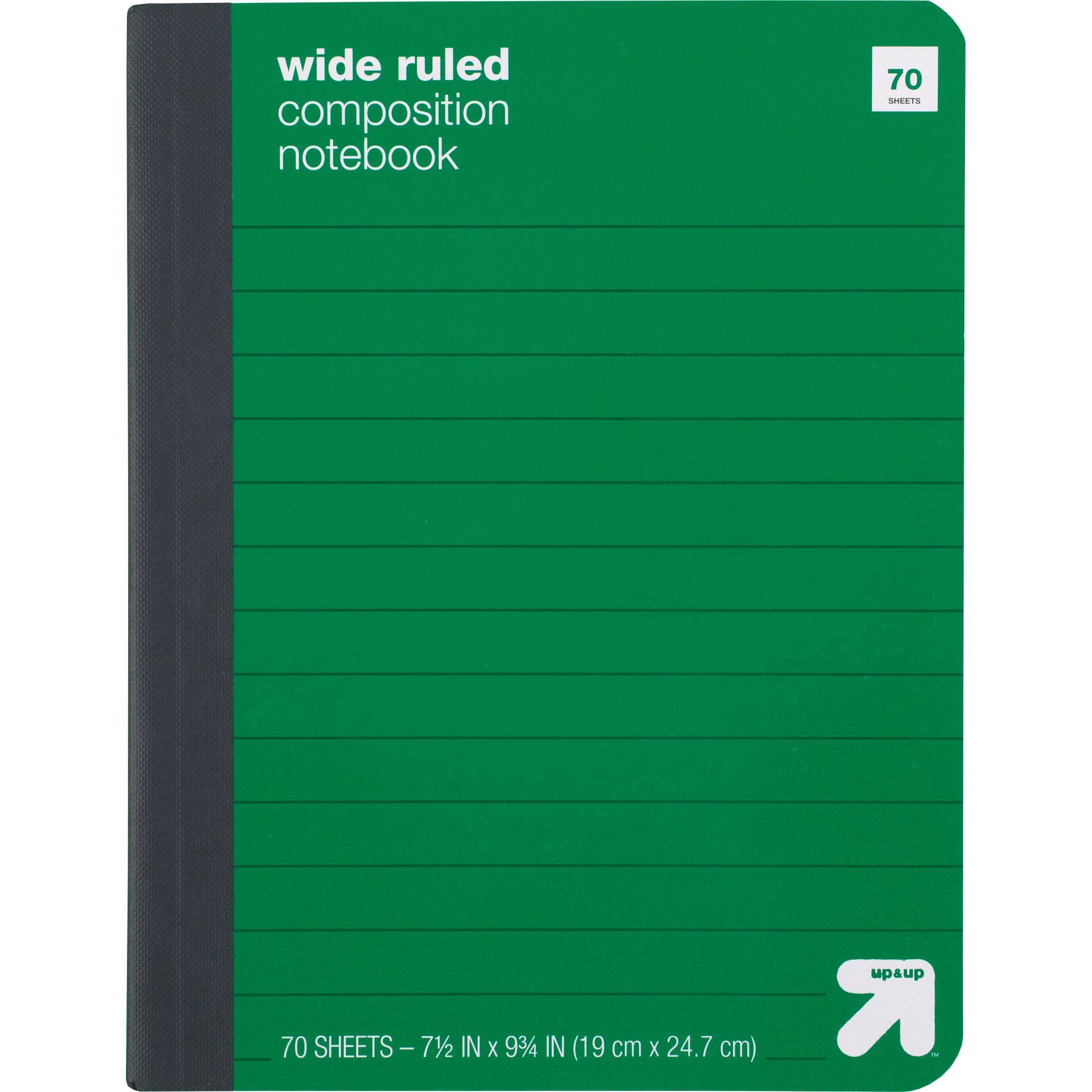 Wide Ruled Green Composition Notebook - up&up™: Hard Cover, 7.5x9.75", 70 Pages, Tween & Child, Rounded Corners