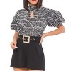 Slickblue Woven Print Black Romper with Keyhole Neck and Belt - Short Sleeve Fashion Jumpsuit, Size S-L - 3 of 4