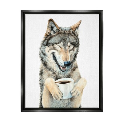 Stupell Industries Laughing Wolf with CoffeeFloater Canvas Wall Art