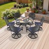 7-Piece Round Cast Aluminum Outdoor Patio Dining Set with Swivel Chairs & Blue Cushions & Umbrella Hole - 2 of 4