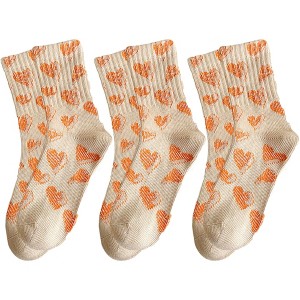 Anna-Kaci 3-Pair Soft Knit Crew Socks Set with Sweet Heart Pattern, Breathable Fabric and Everyday Essential Design - 1 of 3
