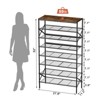 WOWLIVE 6/8/10-Tier Shoe Rack Black Metal with Rustic Brown Wood Top Shelf - 3 of 4