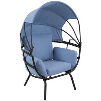 Sunnydaze Modern Luxury Patio Lounge Chair with Retractable Shade - Powder-Coated Aluminum Frame with Polyester Cushions and Canopy