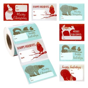Paper Junkie 504 Pack Christmas Sticker Labels for Gifts, 6 Happy Holidays Winter Animal Designs (2 x 3 in) - 1 of 4