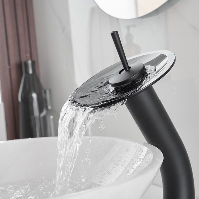 Matte Black Stainless Steel Waterfall Vessel Sink Faucet