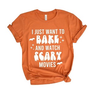 Simply Sage Market Women's Bake and Watch Scary Movies Short Sleeve Graphic Tee - 1 of 4