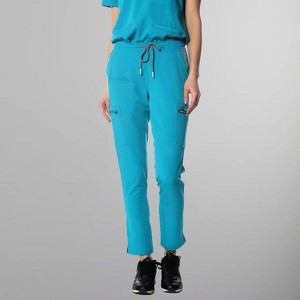 Members Only Women’s Scrub Jogger Cargo Pant with Open Bottom Leg (Printed Waist Pocket Bags) - 1 of 4