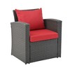 Syemin 4PCS Patio Seating Rattan Furniture Set Sectional Sofa Cushioned Garden, Tempered Glass Table, Red, 45.25"*25.75"*29.75" - 3 of 4