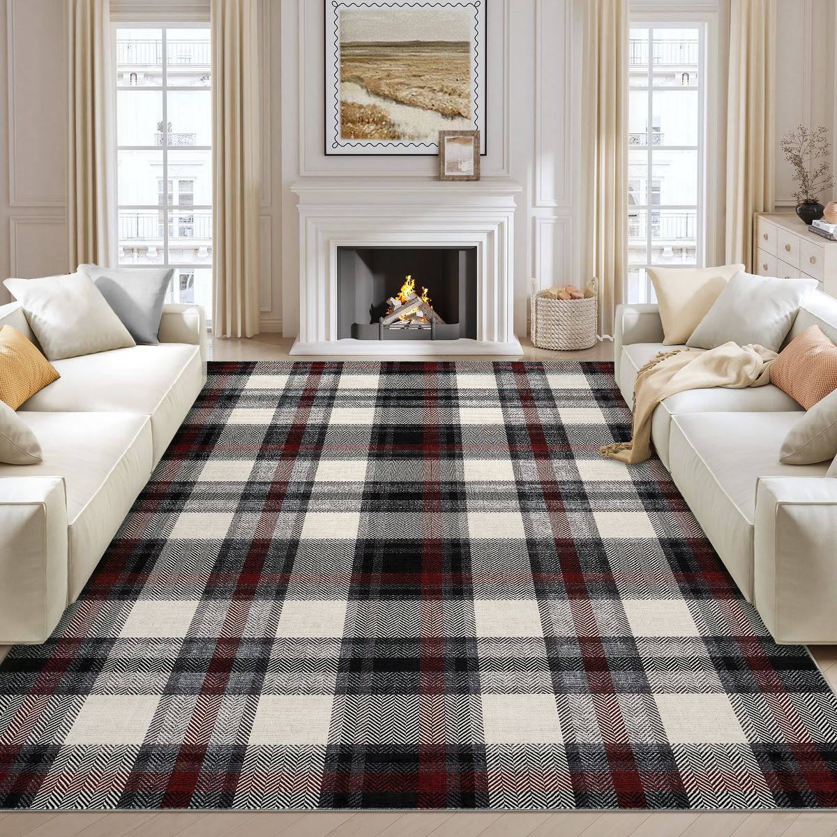 Garvee Washable Soft Patchwork Area Rug, Geometric Non-Slip Stain Resistant Floor Carpet Bedroom Living Office