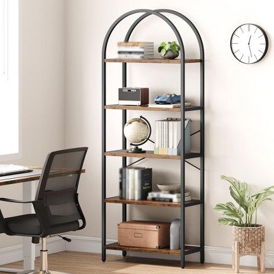 Arched Bookshelf, 5-Tier Open Bookshelf, Modern Bookcase Storage Shelves with Metal Frame