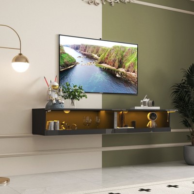 NicBex TV Stand for 80 Inch TV with LED Lights,TV Entertanment Center with 2 Open Storage Spaces,Modern TV Console Table for Living Room