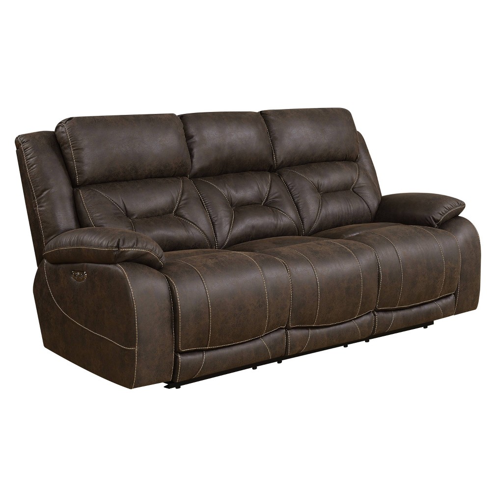Aria Power Recliner Sofa with Power Head Rest Saddle Brown - Steve Silver Co.: Faux Leather, USB Port, 3-Seater Couch