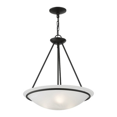 Modern Black Brass 3-Light Bowl Pendant with White Alabaster Glass