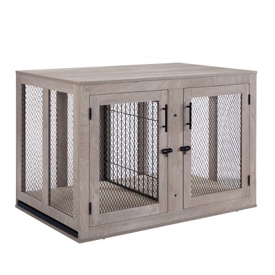 unipaws Wooden Dog Crate with Cushion & Tray