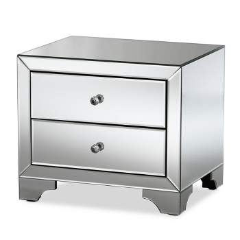 Farrah Hollywood Regency Glamour Style Mirrored 2 - Drawer Nightstand - Baxton Studio: Chic Bedside Furniture, Fully-Assembled