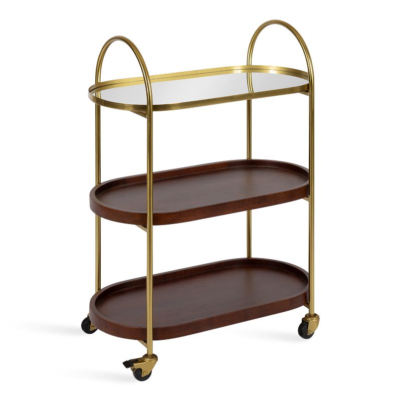 Kate and Laurel Maxfield Oval Wood Bar Cart, 26x13x36, Walnut Brown and Gold, 1 of 13