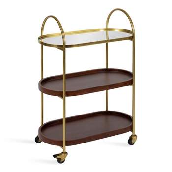 Kate and Laurel Maxfield Oval Wood Bar Cart, 26x13x36, Walnut Brown and Gold