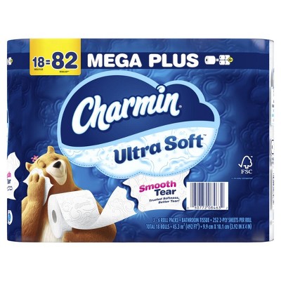 Charmin Ultra Soft Toilet Paper 18 Mega Plus Rolls, 252 Sheets Per Roll