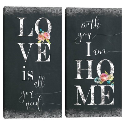 Set of 2 Love Is All You Need Canvas Art Prints - Masterpiece Art Gallery