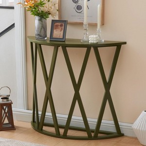 Kings Brand Furniture - Vienna Half-Moon Console Table, Geometric Wood Frame for Living Room, Bedroom, or Hallway - 1 of 4