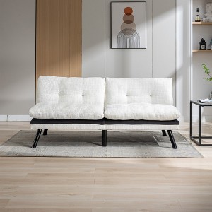 71.6" Futon Sofa Bed, Convertible Sleeper Sofa With Metal Legs, Foldable Chenille Upholstered Loveseat, 2 Seater Futo Couch - 1 of 4