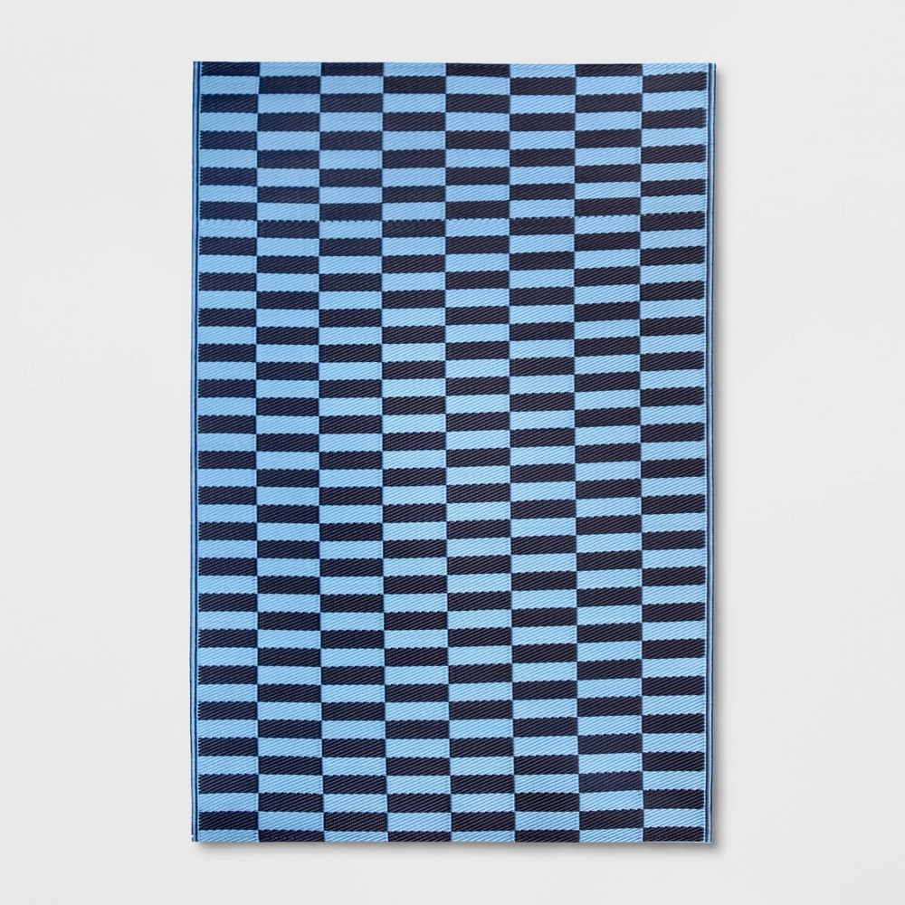  Diamond Check Indoor/Outdoor Rug Blue
