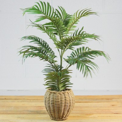 23.5" Green Artificial Areca Palm Plant in Woven Basket