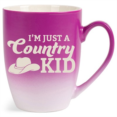 100 North Cowboy Hat 10 Ounce Pink and White Two Toned Ombre, Comfortably Fits Your Hands, Ceramic Tea Coffee Cup Mug, I'm Just A Country Kid