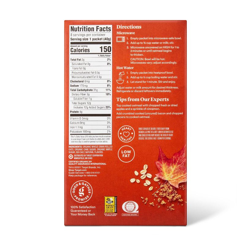 Organic Maple Brown Sugar Instant Oatmeal Packets - 11.28oz/8ct - Good &#38; Gather&#8482;, 4 of 7