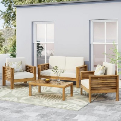 Coolbibila-Patio Furniture Set of 2 With Loveseat And Coffee Table Set, Conversation Sets For Patio, Patio Benches With Upholstered