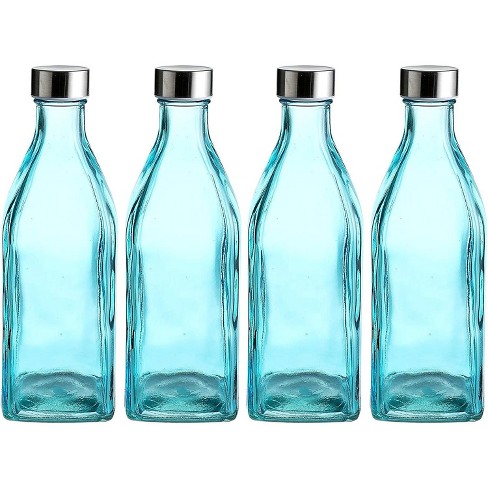 [ 8 Pack ] Glass Juicing Bottles with 2 Straws & 2 Lids w Hole- 16 OZ Travel