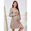 Coolmee Maternity Sweater Dress Ribbed Knit V Neck Long Sleeve Fall Midi Dress Baby Shower Photoshoot - 3 of 4