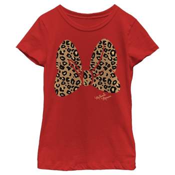 Girl's Disney Minnie Mouse Cheetah Print Bow Signature T-Shirt