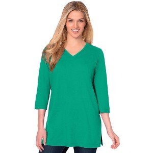 Woman Within Perfect Three-Quarter Sleeve V-Neck Tunic - 1 of 4