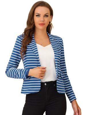 INSPIRE CHIC Women's Notched Collar Long Sleeve Button Front Striped Blazer