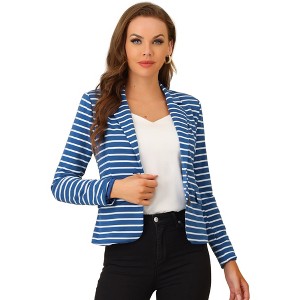 INSPIRE CHIC Women's Notched Collar Long Sleeve Button Front Striped Blazer - 1 of 4