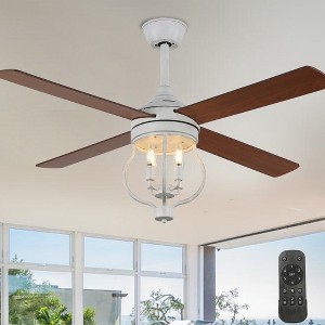 Bella Depot 52" Farmhouse Brown Wood Ceiling Fan 6-Speed Reversible Blades with Remote Control and Light Kit(Bulbs not Included) - 1 of 4