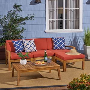 Osparple Outdoor Patio Furniture Set Acacia Wood L-Shaped Sectional Sofa with Cushions and Ottoman Coffee Table for Backyard, Terrace, Garden - 1 of 4