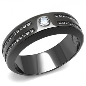 Slickblue Men’s IP Black Stainless Steel Ring, Clear CZ Stone, Sleek Polished Band Style, Sizes 8–13 - 1 of 4