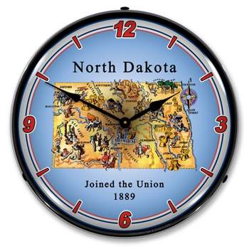 Collectable Sign & Clock | State of North Dakota LED Wall Clock Retro/Vintage, Lighted