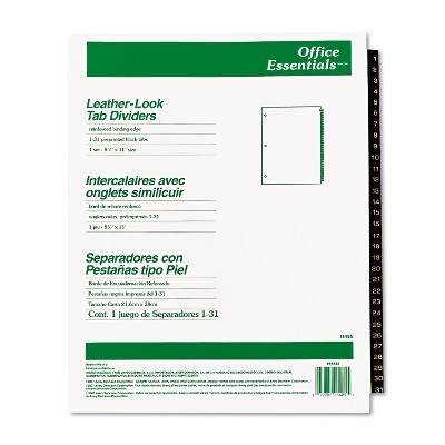 Office Essentials Preprinted Black Leather Tab Dividers 31-Tab Letter 11485