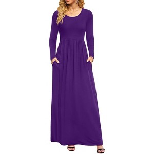 LEVEN Sixteen Purple Long Sleeve Maxi Dress for Women, Empire Waist with Pockets Purple-Medium Medium