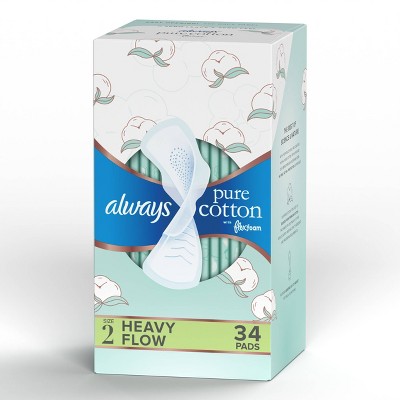 Always Pure Cotton Heavy Unscented Maxi Pads - Size 2 - 34ct