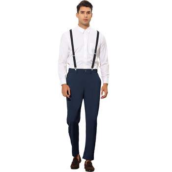 Lars Amadeus Men's Solid Color Flat Front Suspender Cropped Pants