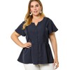 Agnes Orinda Women's Plus Size Bell Short Sleeve Collar Elastic Waist Flare Peplum Button Down Shirts - 3 of 4