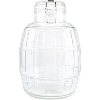 Darware Gallon Glass Barrel Jar; Clamp-Top Barrel-Shaped Canister for Food and Household Storage